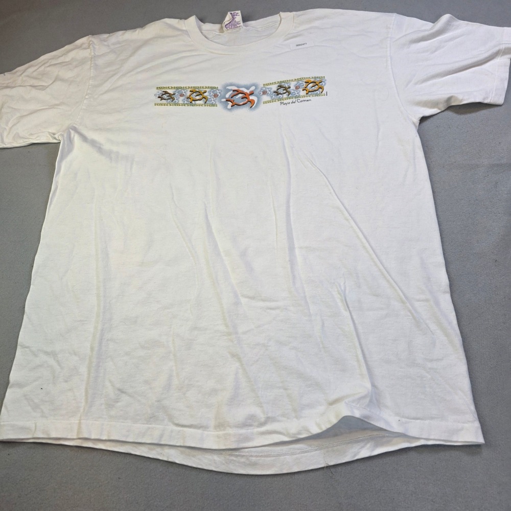 Vintage Miro Playa del Carmen Mexico Sea Turtle Graphic Tee White Mens XXL